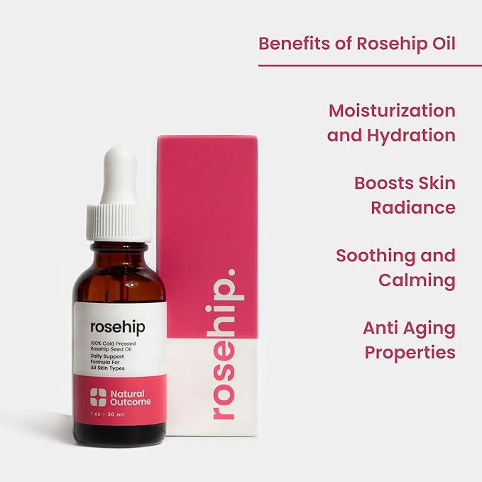 Rosehip Oil 100% Pure Cold-Pressed Rosehip Seed Face Oil - Anti-Aging Facial Oil to Plump, Balance & Hydrate 1 oz