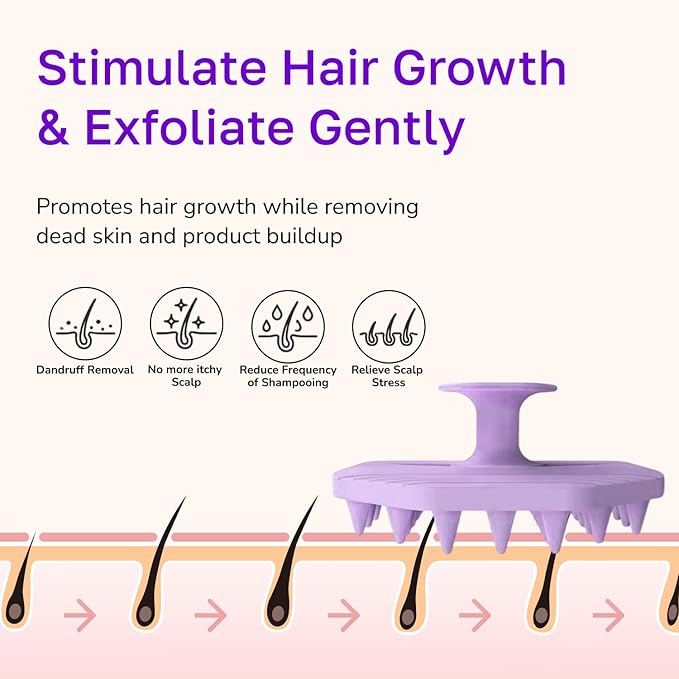 Silicone Scalp Scrubber - Massage Shampoo Brush, Soft Bristles for Hair Growth & Dandruff Removal - Ergonomic Design, Wet & Dry Use, Deep Cleansing Scalp Exfoliator for All Hair Types - Purple