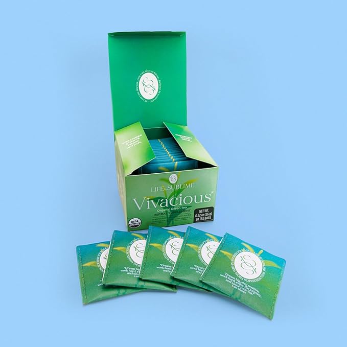 Life by Sublime - Vivacious USDA Organic Green Tea, 20 Tea Bags, Caffeinated, Antioxidant-Rich, Supports Skin Health and Immune System, Less Bitter, Premium Brazilian Harvest