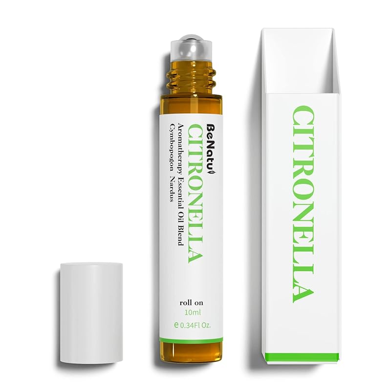 Benatu Organic Citronella Essential Oil Roll On Blend, Pre-Diluted with Coconut Oil for Skin Care, Outdoor Aromatherapy, Natural Travel Size Roller- 10ml