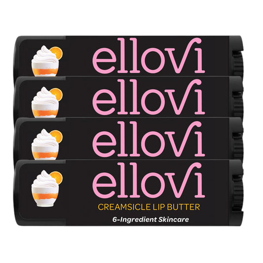 Ellovi Natural Lip Butter Lip Balm - Creamsicle - Pure Enough to Eat - Made With Just 6 Vegan Ingredients - 100% Natural & Organic Moisturizing Lip Care for All Day Hydration (4-Pack)