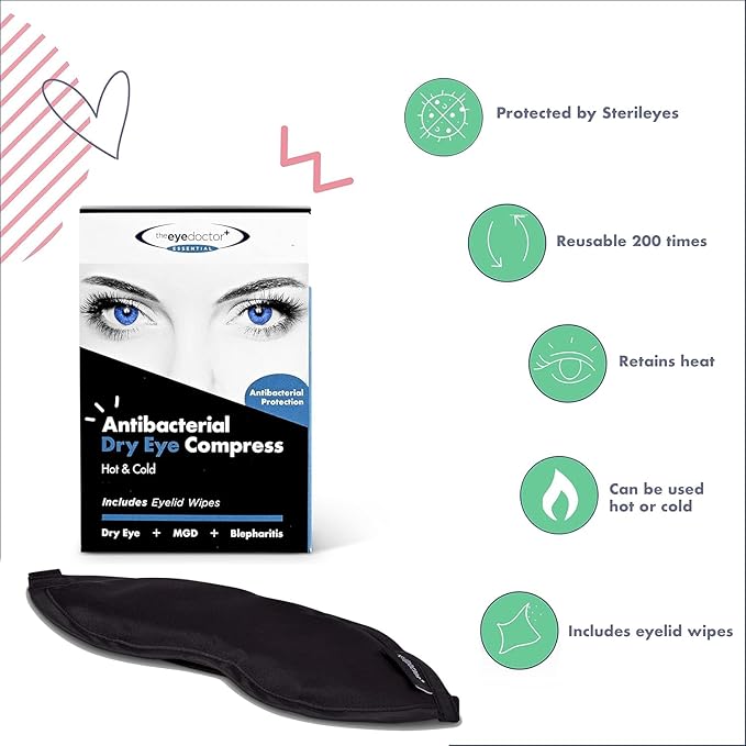 The Eye Doctor Essential Treatment Bundle - Reusable Hot Cold Eye Compress & 20x Single Use Tea Tree Eyelid Wipes for Dry Eye, Blepharitis & MGD - Microwave Safe Mask