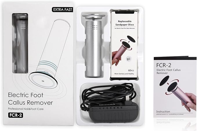 Upgraded Electric Foot Callus Remover 0-1200rpm, Professional Electric Pedicure Tools Foot Filer Sander for Dead Skin Cracked Heels, Adjustable Speed, 60 Replaceable Sandpaper Discs, FCR-2 Silver