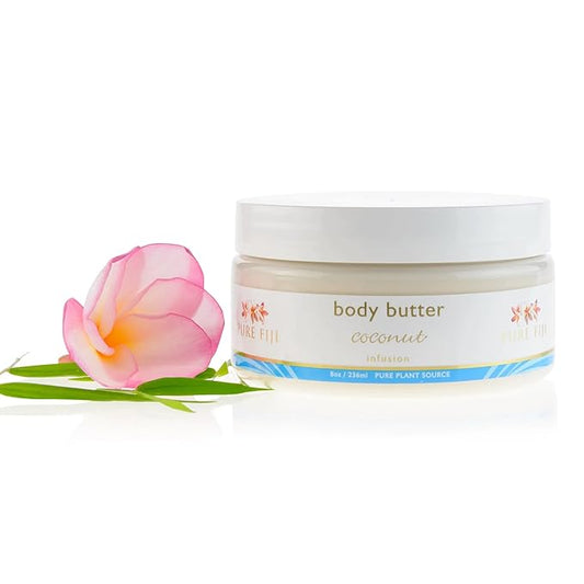 PURE FIJI Body Butter - Moisturizer Body Butter Cream - Face Cream and Body Lotion for Dry Skin with Natural Oils & Vitamin E, Body Butter For Women for Men,Coconut, 8oz