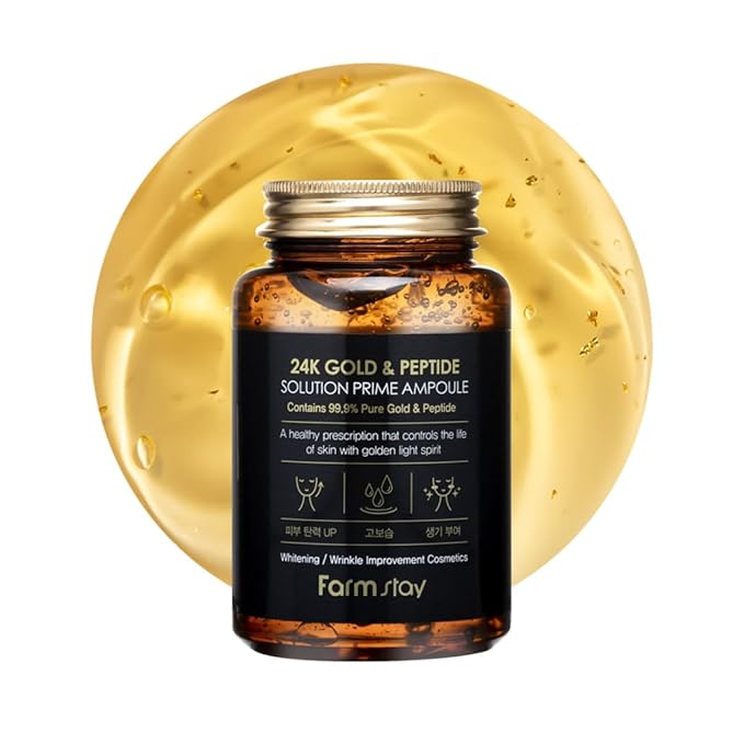 FarmStay 24K Gold & Peptide Solution Prime Ampoule | Hydrating & Firming Serum | Enhances Skin Elasticity, Glow & Vitality | Lightweight, Fast-Absorbing Formula for a Radiant Complexion | 8.45 fl.oz