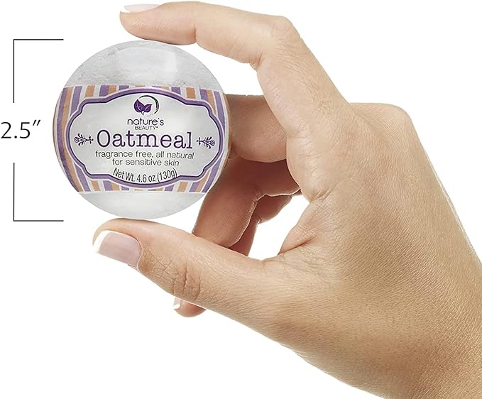 Nature's Beauty Oatmeal Fragrance-Free Bath Bomb Multi-Pack - Natural Hand Crafted, Non-Staining, Luxury Fizzy Spa Bomb, Sooth Dry + Itchy Skin Made w/Almond + Coconut Oil, 4.6 oz (4 Pack)