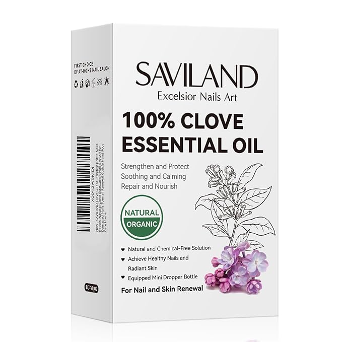 SAVILAND Clove Oil for Effective Brittle Nails Repair: Natural Clove Essential Oil 100% Pure Orangic Nail Growth for Damaged Nails Toenail Renewal Cuticle Hand Foot Care Home