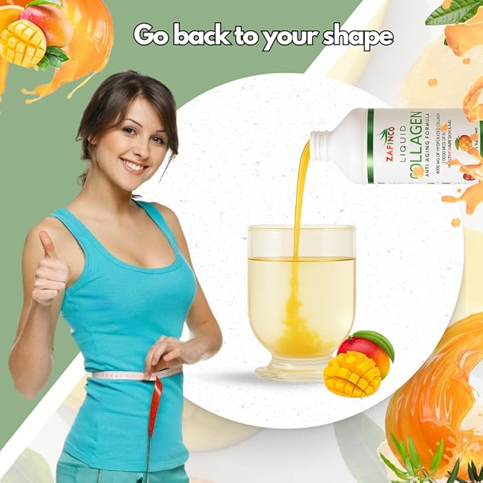 Liquid Collagen Peptides for Women & Men-Mango Flavored 10000 mcg Biotin+8000 mg Hydrolyzed,Sugar Free Premium Juice for Anti-Aging,Skin,Hair,Nails & Joints -16 Fl oz-Made in USA