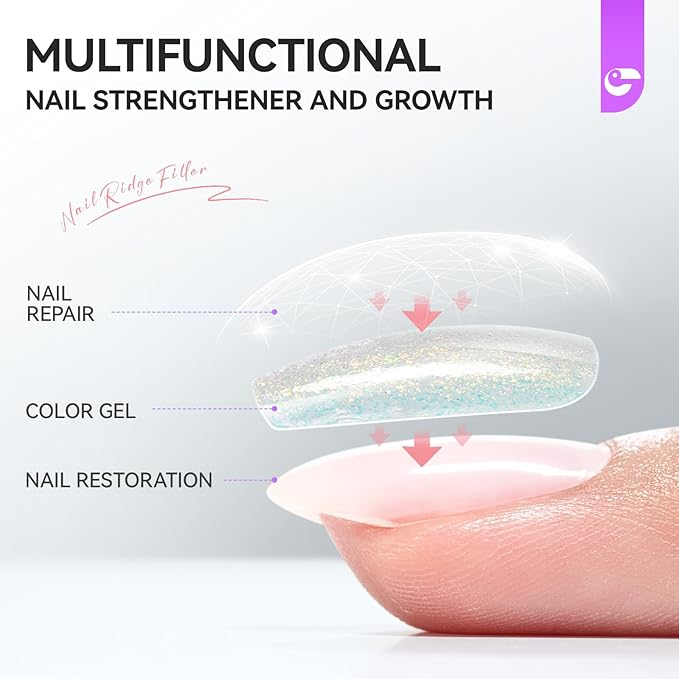 Women Nail Strengthener Protein for Daily: Glittering Pearl 15ml Gelike EC 6 in 1 Nail Treatment for Weak and Damaged Nails Everyday - Nail Polish Hardener for Home Salon Travel Spa Gift