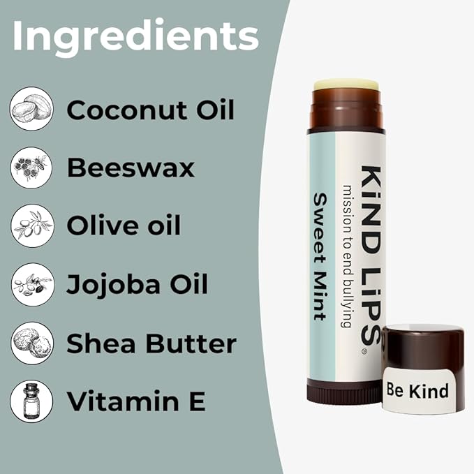 Sweet Mint Lip Balm – Natural Minty Lip Moisturizer with Organic Ingredients | Gluten-Free, Grain-Free, Paraben-Free Chapstick Alternative for Dry Lips | Kind Lips Single Tube
