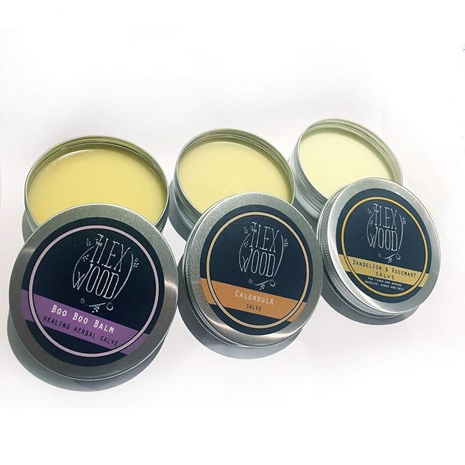 The Ilex Wood - Herbal Salve Gift Set for skin irritation, scrapes, bites, stings soothes skin, eczema, chapped hands. 3 x 100ml. Handmade, 100% Natural, Cruelty Free, Plastic Free.
