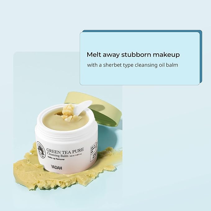 YADAH Green Tea Cleansing Balm (3.38fl oz) - Makeup Remover, Moisturizing, Residue-Free. Korean Skin Care. Vegan, Hypoallergenic.