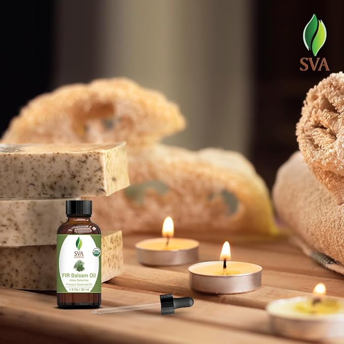 SVA Fir Balsam Essential Oil Organic – 1 Fl Oz – 100% Natural Organic Fir Oil - for Diffuser, Hair Care, Face, Skin Care, Aromatherapy, Scalp and Body Massage, Soap and Candle Making – with Dropper