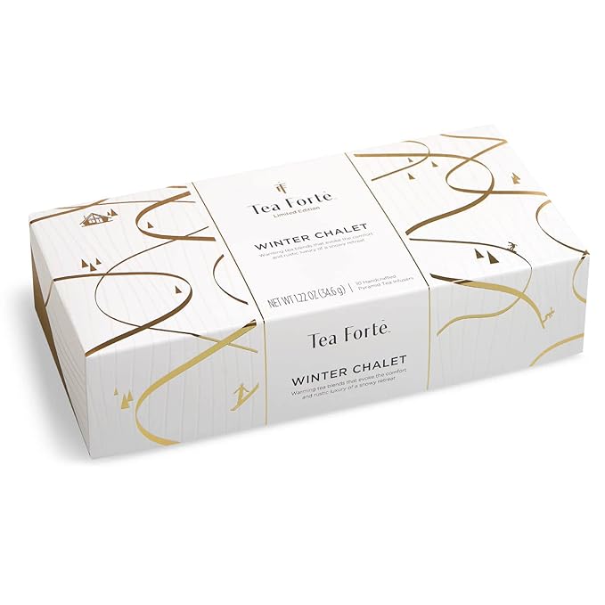 Tea Forte Winter Chalet Petite Presentation Box Tea Gift Set Sampler, 10 Count, 2 of Each Variety Individually Wrapped Handcrafted Pyramid Infuser Bags