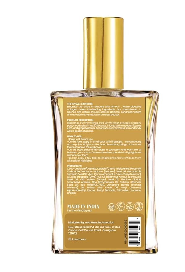 Dry Body Oil Collection | Nourishing & Lightweight Oils| Gold Shimmer & Elixir Radiance Variants | Non-Greasy, Quick-Absorbing Formula | Vegan & Cruelty-Free (Gold Shimmer, 3.38 Oz)