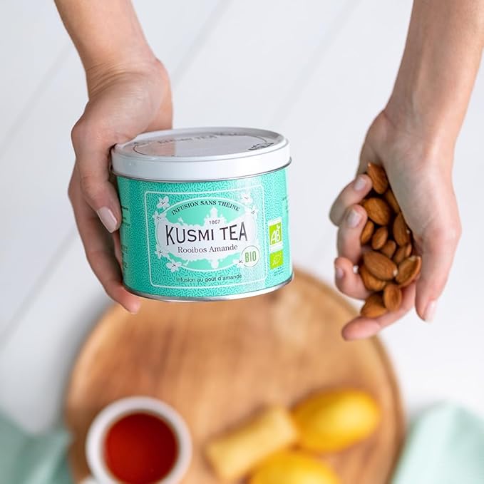 Kusmi Tea - Almond Rooibos - Organic Blend of Rooibos Tea & Almond Flavor - Caffeine Free Herbal Tea - Loose Leaf Tea - Tin Box of 3.5 oz - Quantity for about 50 cups