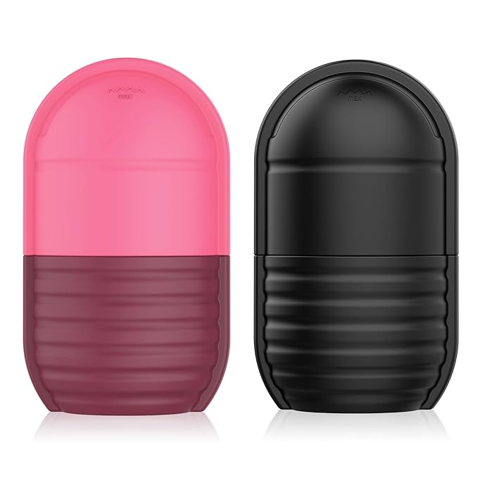 2Pcs Ice Roller for Face, Ice Face Roller, Reusable Silicone Ice Mold for Face, Facial Beauty Ice Roller Skin Care Tools for Shrink Pores Anti Wrinkle Reduce Puffiness (Black + Rose)
