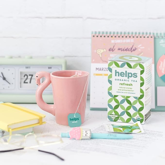 HELPS TEAS | Helps Refresh | Organic Green Tea with Spearmint. Natural Energy, Antioxidant, Slimming And Thermogenic Herbal Tea| 16 Tea Bags - Pack of 3 |