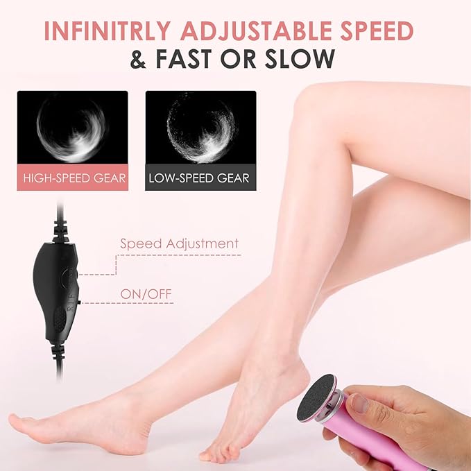 Electric Foot Callus Remover, Adjustable Speed with 60 Discs Callus Remover for Feet, Dead Skin Cracked Heels, Professional Electric Foot File for All (Pink)
