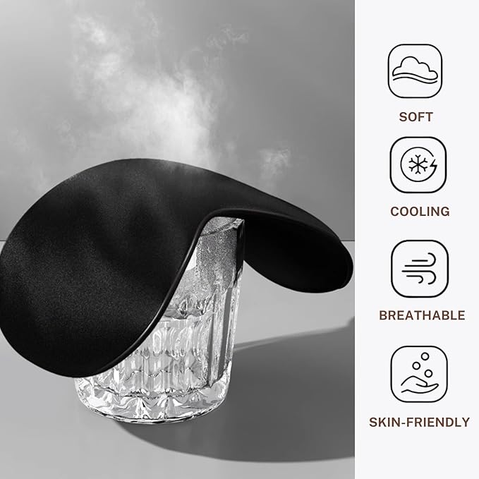 Silk Satin Sleeping Eye Mask, Black Sleep Eye Mask Night Blindfold for Women and Men, Soft Breathable Blackout Eyeshade Eye Cover for Travel, Wedding Bridesmaid Gift
