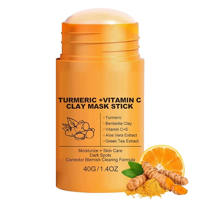 Turmeric Vitamin C Clay Mask Stick, Turmeric Clay Stick Mask with Vitamin C for Deep Clean Pore, Oil Control, Acne Blackhead Remover, Shrink Pores, Moisturize Skin and Balance Water and Oil