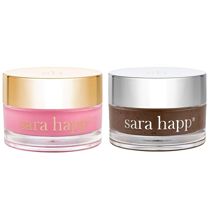 Sara Happ Sweet Clay Mask + Vanilla Bean Sugar Lip Scrub Duo - Exfoliating Lip Treatments, Moisturizers for Dry and Flaky Lips, Vegan (0.47 Oz and 0.5 Oz jars)
