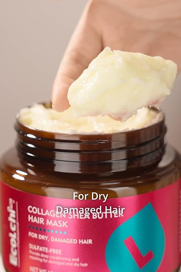 Ecolchi Collagen Hair Mask Deep Repair Conditioning Collagen Shea Butter Hair Treatment for Dry and Damaged Hair All Hair Types 18.6 oz 550ml
