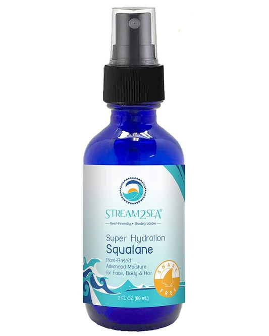 STREAM 2 SEA Squalane Olive Based, Reef Safe Certified Shark Free Plant Based Vitamin E Infused Face Moisturizer and Boosts Collagen Production, Biodegradable Skin and Hair Care, 2 Fl Oz