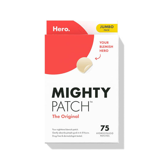 Mighty Patch Original Patch from Hero Cosmetics - #1 Hydrocolloid Acne Pimple Patches for Face, Shrinking Zits & Whiteheads in 1 Use, Nighttime Spot Pimple Stickers for Face, 75 Count