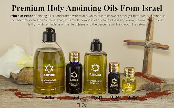 Prince of Peace Anointing Oil from Israel, Holy Spiritual Oils Bottles from Jerusalem Blessed, Handmade with Natural Ingredients and Blessed for Wedding Ceremony, Religious Use, 0.25 Fl Oz