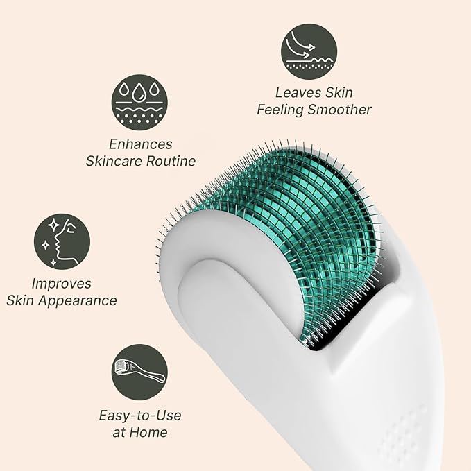 Derma Roller Microneedling Roller - Titanium 0.25mm Micro Needler for Face, Gently Exfoliates, Microneedle Tool for Beard, Scalp & Hair, Skincare Tools for Face