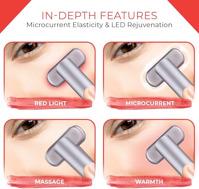 Red Light Therapy for Face, 4-in-1 Rejuvenation Wand: Skin Tightening Massager, Anti-Aging & Wrinkle Reduction, Face & Neck Care Tool (Stellar Silver)