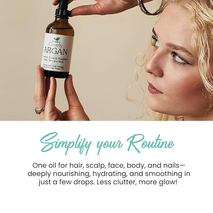 Isabella's Clearly Organic ARGAN Oil of Morocco | 100% Pure Cold Pressed Moroccan Oil for Hair, for Face, for Scalp, for Skin, for Nails and for Body | Virgin, Unrefined, In Glass Bottle (Bulk 4 oz)