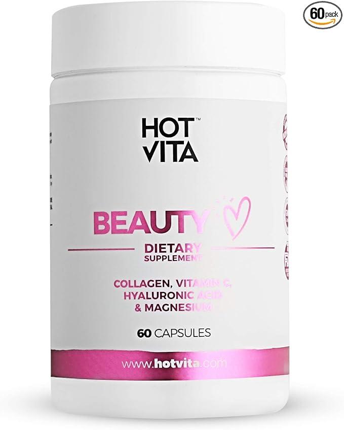 Hot Vita Beauty Supplement Pills – Anti-Aging Supplement Treatment for Hair Loss, Skin, and Nails with Collagen, Biotin, Magnesium, Vitamin C and Hyaluronic Acid