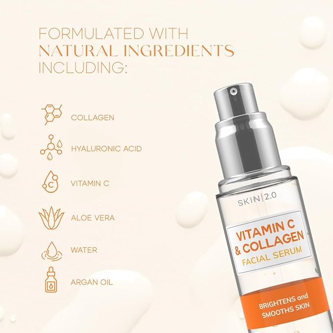 Vitamin C Serum with Collagen - Anti-Aging & Dark Spot Remover - Dermatologist Tested Korean Skincare for Brightening & Acne - Clean Beauty, Cruelty-Free, All Skin Types - 1.69oz (2-Pack)