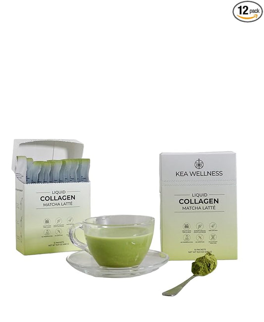 All-Natural Liquid Collagen Coffee Creamer – Premium Bovine & Marine Peptides (Types I, II, III) for Hair, Skin, Nails, Bones & Joints – Hydrolyzed, Single-Serve, 12-Pack – Matcha Latte Flavor