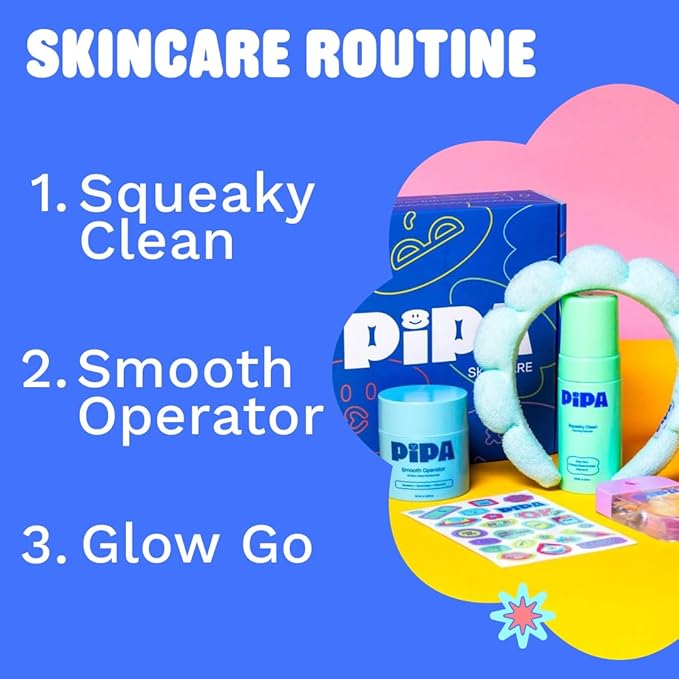 Skincare Start Young Bundle Gift Set | 3-Step Gentle Skin Care Routine for Tweens | Alcohol-Free & Safe | Includes Squeaky Clean Foam Cleanser, Smooth Operator Moisturizer & Glow Go Facial Mist