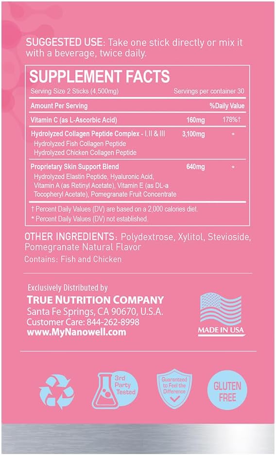 3H Collagen Peptide 60 Sticks X 5 Boxes for 5 Months - I, II, & III with Vitamin A,C, E Hydrolyzed Elastin Peptide and Hyaluronic Acid - Hair, Nail, Skin, and Joint Support (300 Count)