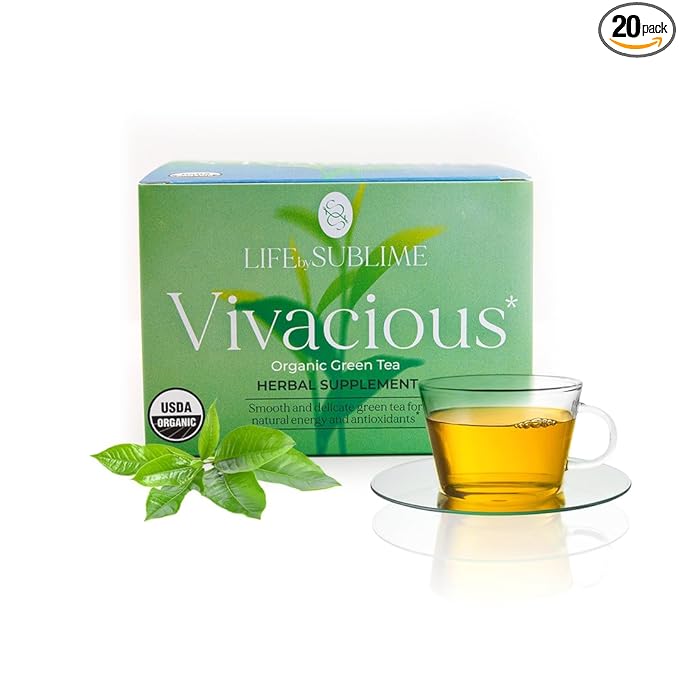 Life by Sublime - Vivacious USDA Organic Green Tea, 20 Tea Bags, Caffeinated, Antioxidant-Rich, Supports Skin Health and Immune System, Less Bitter, Premium Brazilian Harvest