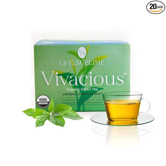 Life by Sublime - Vivacious USDA Organic Green Tea, 20 Tea Bags, Caffeinated, Antioxidant-Rich, Supports Skin Health and Immune System, Less Bitter, Premium Brazilian Harvest