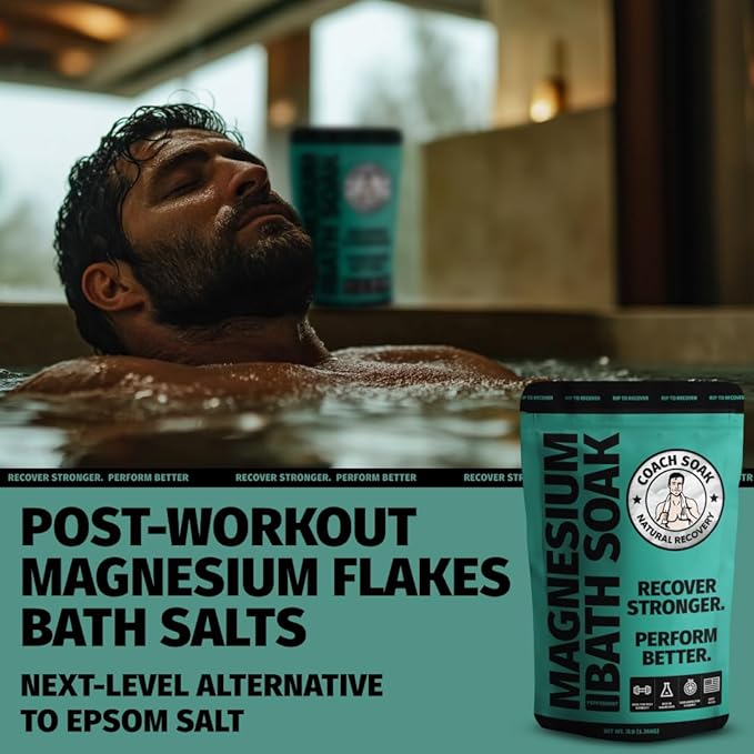 Coach Soak: Recovery Bath Soak - Fast-Absorbing Magnesium Flakes - Bath Salts with 21 Minerals & Essential Oils for a Rejuvenating Post-Workout Soak - Made in USA (Cooling Peppermint)