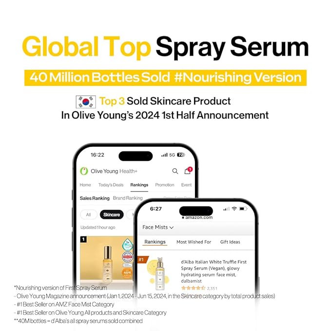 d'alba Piedmont Italian White Truffle First Aromatic Spray Serum, Fragrant VEGAN Glowy Antioxidant Face Mist, Deep Hydration Skin Firmness, Korean Skin Care (4.05 fl.oz)