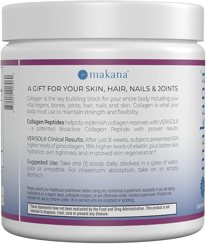 Makana Collagen Peptides Plus – with Verisol®, Vitamin C, Hyaluronic Acid & Amino Acids – Supports Hair, Skin, Nails, & Joints, 30 Servings – Raspberry Flavor