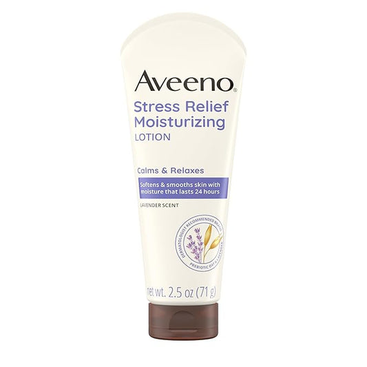 Aveeno Stress Relief Moisturizing Body Lotion with Lavender Scent & Prebiotic Oat to Calm & Relax, Non-Greasy, TSA-Approved Travel Size, 2.5 fl. oz, 12 Pack