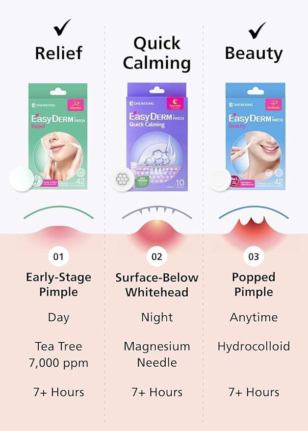 EasyDerm Pimple Patch Duo – 84 Counts | Beauty Hydrocolloid Patch(42ea) + Relief Invisible Patch(42ea) Tea Tree Oil Spot treatment for Zit, Blemish, and Breakout Care | Vegan & Cruelty-Free