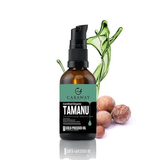 CARAWAY Tamanu Oil Organic for Skin - Cold Pressed - Natural Moisturizer for Dry Skin, Face and Hair - Helps Treat Hyperpigmentation, Acne scars, Eczema, Psoriasis- 1.7 Fl oz - 50 ml