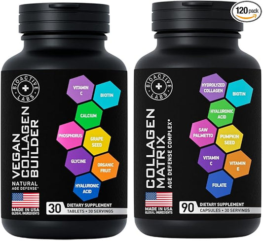 Age Defense Beauty Collagen Matrix and Vegan Collagen Enhanced Collagen Bundle for Skin, Hair, Nails