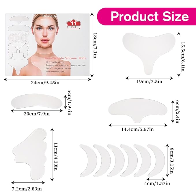 11 PCS Reusable Wrinkle Patches, Silicone Patches for Wrinkles, Forehead Wrinkle Patches to Reduce Fine Wrinkles Smile Neck Chest Lines Anti-Ageing