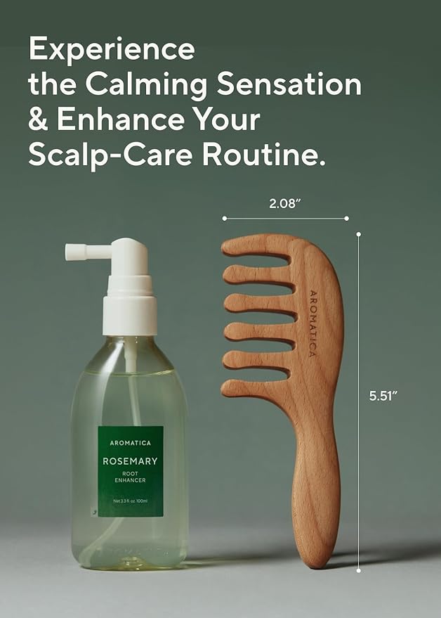 AROMATICA Rosemary Root Enhancer & Wooden Scalp Massager Set - Hair Scalp Massager with Rosemary Water Scalp Serum for Hair Growth, Hair care for women, Mothers day gifts