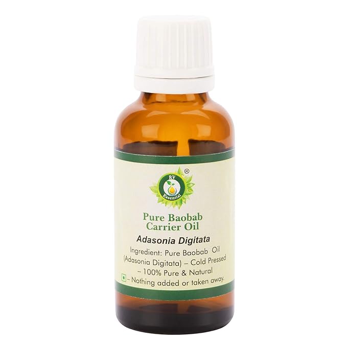 R V Essential Baobab Oil | Adansonia Digitata | for Face | for Dry Skin | for Hair, Scalp Massage, Body, Lips, Nails, Moisturizing, Unrefined | 100% Pure Natural | Cold Pressed | 10ml | 0.338oz